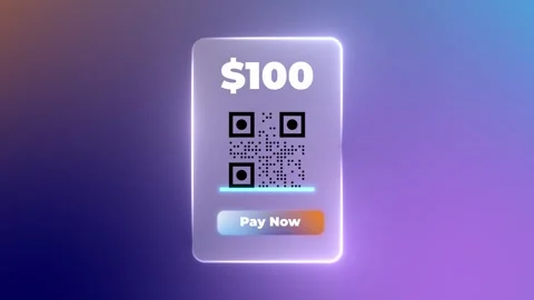 Futuristic Digital Payment Screen with QR Code and Pay Now Button. 4K Stock Footage 332052013