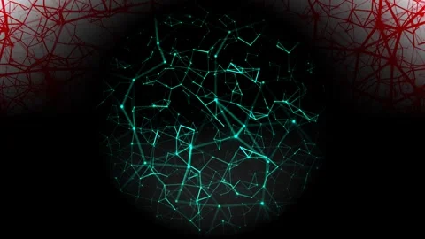 Futuristic digital plexus sphere with glowing blue lines and red abstract Stock Footage 328549463