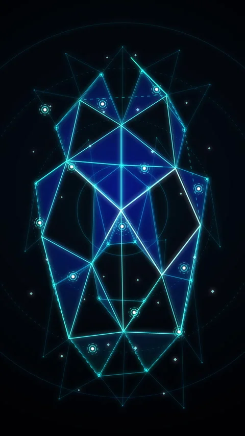 Futuristic digital polygon geometry animation with glowing blue nodes, abstract 스톡 동영상 346738064