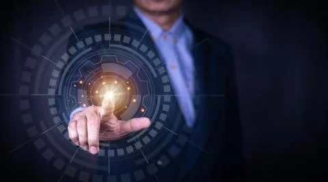 Futuristic digital processing of biometric identification fingerprint scann.. Stock Photos