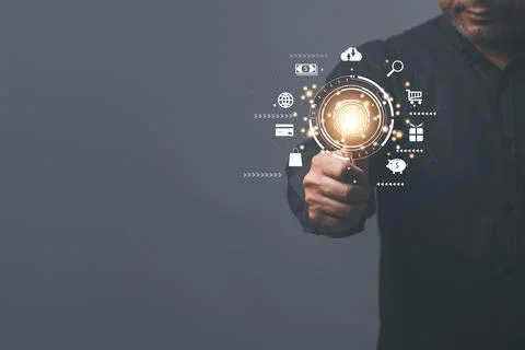 Futuristic digital processing of biometric identification fingerprint scann.. Foto stock