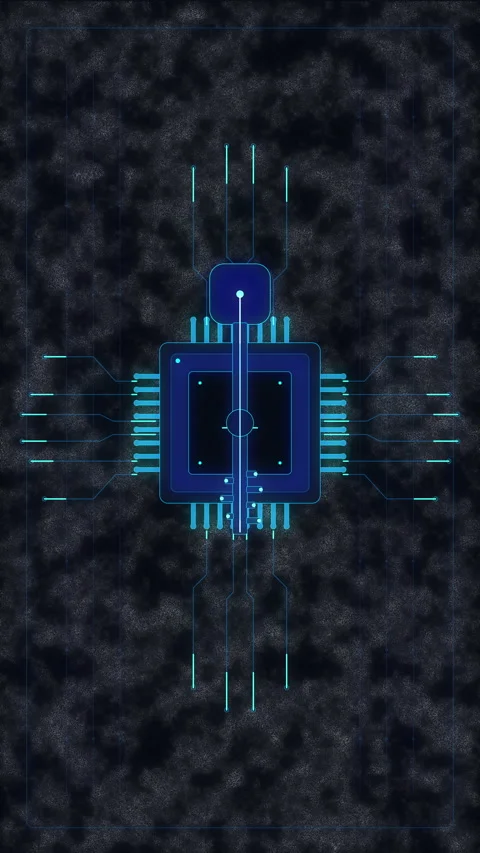 Futuristic digital processor chip animation with glowing blue data flow and.. Stock Footage 348336668