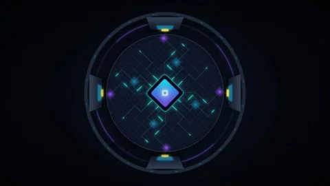 Futuristic digital processor interface with glowing data circuitry and hud .. 스톡 동영상 344852355