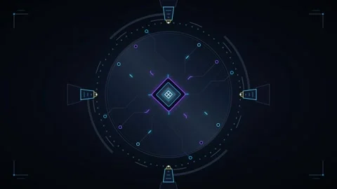 Futuristic digital processor interface with hud data overlay and circuitry .. Vidéo 344852349