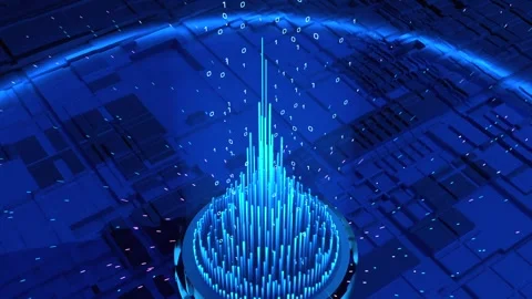 Futuristic digital pyramid with binary code, digital particles, machine learning Video stock 323856808