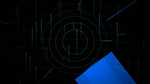 Futuristic digital radar animation with concentric circles and binary code strea 库存影片 347915256