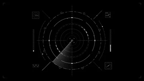 Futuristic digital radar hud display with scanning sonar elements. White ci.. Stock Footage 346616673