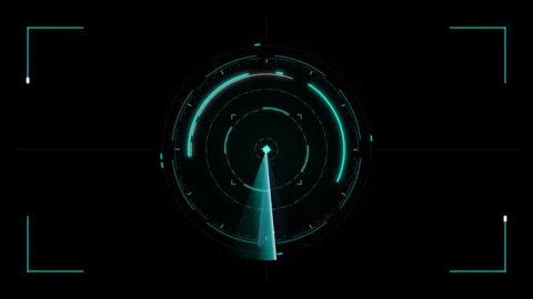 Futuristic digital radar hud interface scanning animation with glowing cyan u Stock Footage 337565034