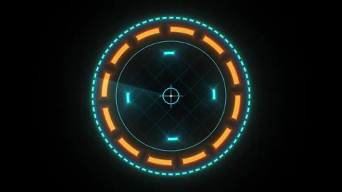 Futuristic digital radar hud interface with crosshair aiming at target during a Stock Footage 338410412
