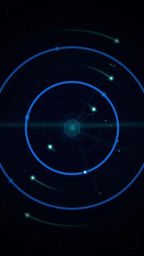 Futuristic Digital Radar Interface with Glowing Orbital Data Points Stock Footage 346207570