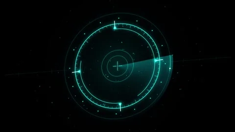 Futuristic digital radar scanner interface rotating on black background for.. Stock Footage 345896192