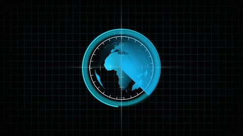 Futuristic digital radar screen displaying glowing blue earth globe with gr.. Stock Footage 332664142