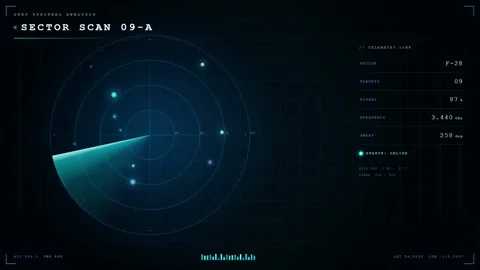 Futuristic Digital Radar Screen with Scanning Beam and Data Analysis Interface Stock Footage 346214779