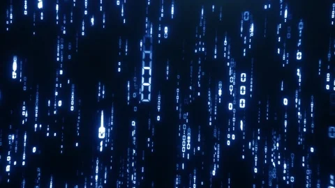 Futuristic Digital Rain Glowing Blue Binary Code Cascading Down Dark Backgr.. Video stock 314069363