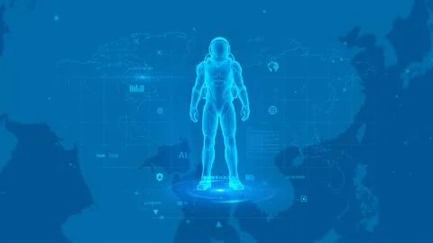 Futuristic Digital Representation of a Astronaut and Global Technology M Stock Illustration