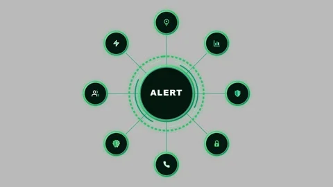 Futuristic digital security alert interface with circular hud display. 4K Stock Footage 345495209