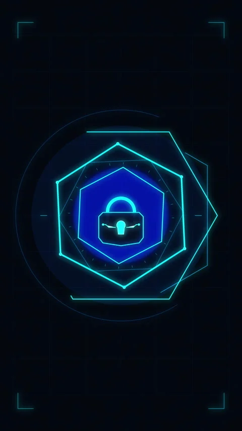 Futuristic digital security hud interface with cybersecurity lock icon Stock Footage 347567985