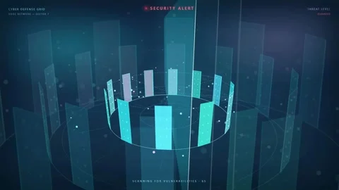 Futuristic Digital Security Interface with Rotating Holographic Data Cylinder Stock Footage 341830357