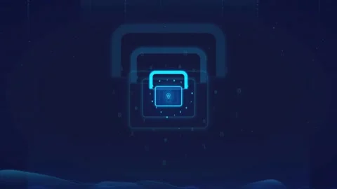 Futuristic Digital Security Lock Animation with Glowing Blue HUD Interface on Stock Footage 336775375