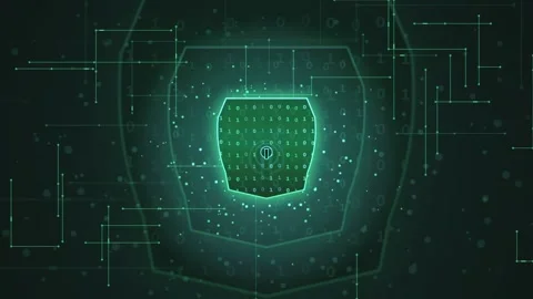Futuristic Digital Security Shield Animation with Glowing Green Binary Code and Stock-Footage 343165703