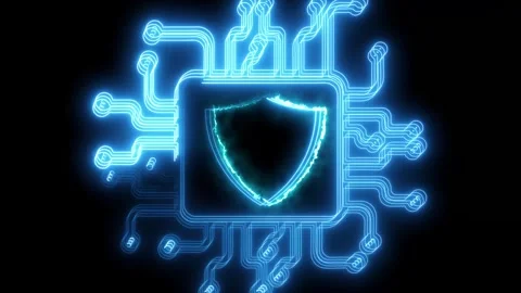 Futuristic digital security shield icon on a circuit board. glowing cyber s.. Stock Footage 293486426