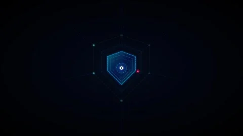Futuristic digital shield hud interface with rotating data nodes and cyber .. Vidéo 344863382