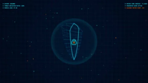 Futuristic digital shield protecting matrix core from incoming threats data.. Video stock 341824425