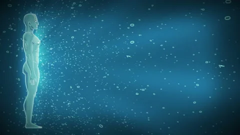 Futuristic Digital Side View Human Male Proportions Monochrome Blue Abstract Stock Footage 115084259