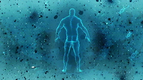 Futuristic Digital Silhouette of a Human Amidst Cosmic Backdrop Vídeos de archivo 339123347