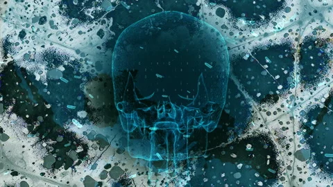 Futuristic Digital Skull Render on Textured Abstract Background Vídeos de archivo 339123377