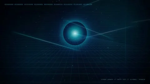 Futuristic Digital Space Background with Glowing Sphere and Cyber Grid in Deep Stock Footage 346203897