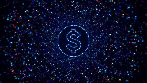Futuristic Digital Space Shiny Blue Glow US Dollar Symbol Border Glitter Sparkle Stock Illustration
