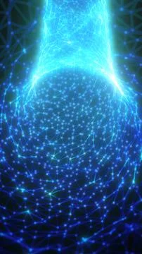 Futuristic digital structure made of glowing blue interconnected nodes and li 库存照片