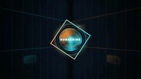 Futuristic Digital Subscribe Button Animation with Rotating Neon Square Frame Stock Footage 344774220