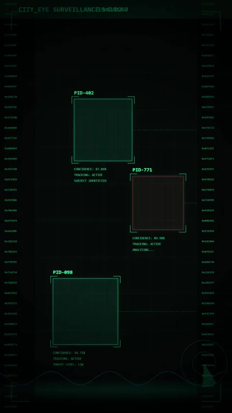 Futuristic Digital Surveillance Interface with Data Scanning Frames Stock Footage 346203494