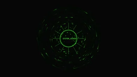 Futuristic digital system locked screen with green rotating particles on da.. Vídeos de archivo 341824606