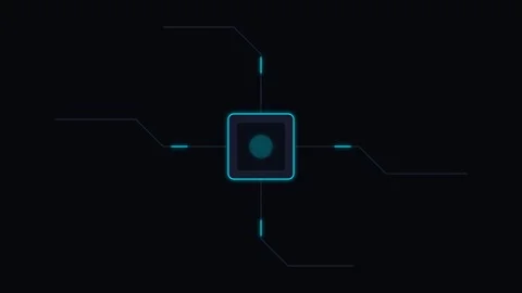 Futuristic digital targeting reticle with glowing blue electronic lines Vídeo Stock 338310230