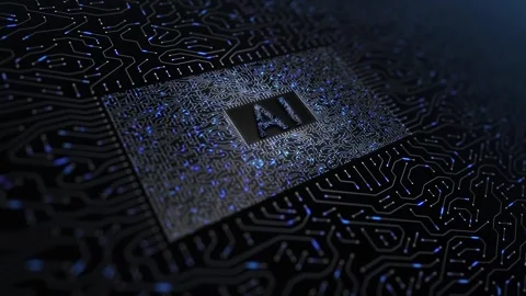 Futuristic digital tech circuit with AI motherboard chip loop animation Stock Footage 341832385