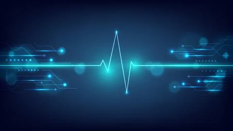 Futuristic digital technology background with glowing heartbeat pulse and n.. Stock Illustration