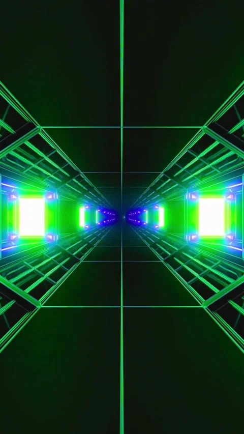 Futuristic digital technology background with neon green and blue lights for Stock Footage 347484619