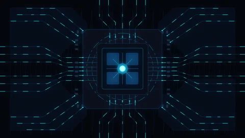 Futuristic digital technology circuit board HUD animation loop Stock Footage 347246242
