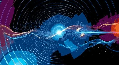 Futuristic digital technology interface and data flow Illustrazione stock