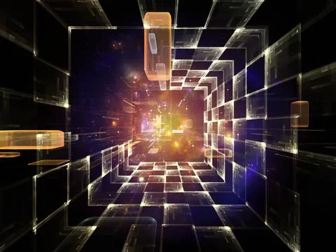 Futuristic Digital Technology Tunnel with Glowing Abstract Lights Stock Illustration