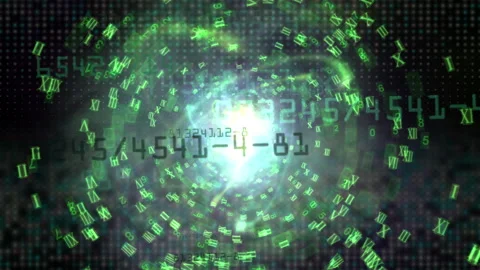 Futuristic Digital Time Vortex With Floating Numbers and Roman Numerals Stock Footage 296737110
