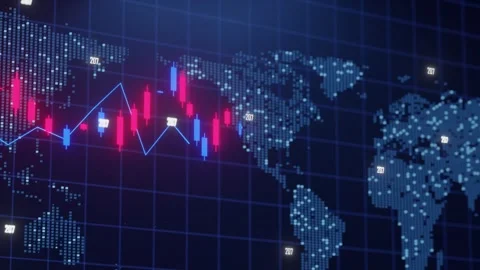 Futuristic Digital Trading Chart with Candlestick HUD and Data Points. 4K Stock Footage 330421504