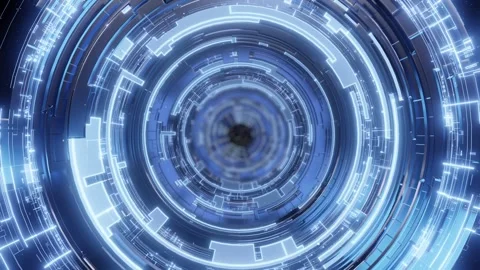 Futuristic Digital Tunnel with Circular Blue Lights Stock Footage 305397632