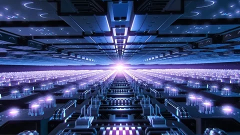 Futuristic Digital Tunnel with Glowing Data Nodes Stock Footage 337744951