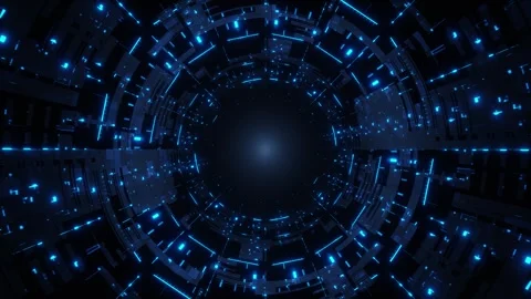 Futuristic Digital Tunnel Vortex Glowing Blue Sci-Fi Loop Motion Background Stock Footage 316764010