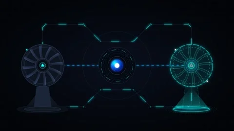 Futuristic digital turbine hud interface with glowing data network and cybe.. Stock Footage 337566798