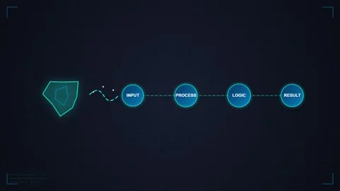 Futuristic Digital UI Elements Flow Chart on Dark Blue Background Stock Footage 348413890